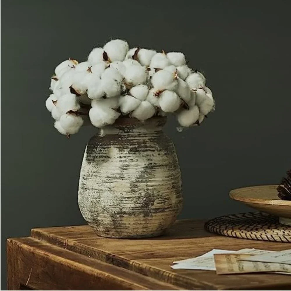 Ceramic Rustic Vase - Whitewashed Terra-Cotta Vase - Farmhouse Pottery Décor